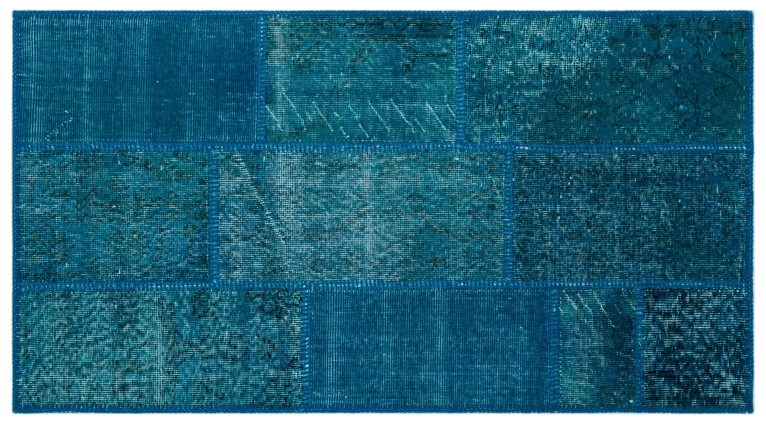 Turquoise  Over Dyed Patchwork Unique Rug 2'7'' x 4'11'' ft 80 x 150 cm