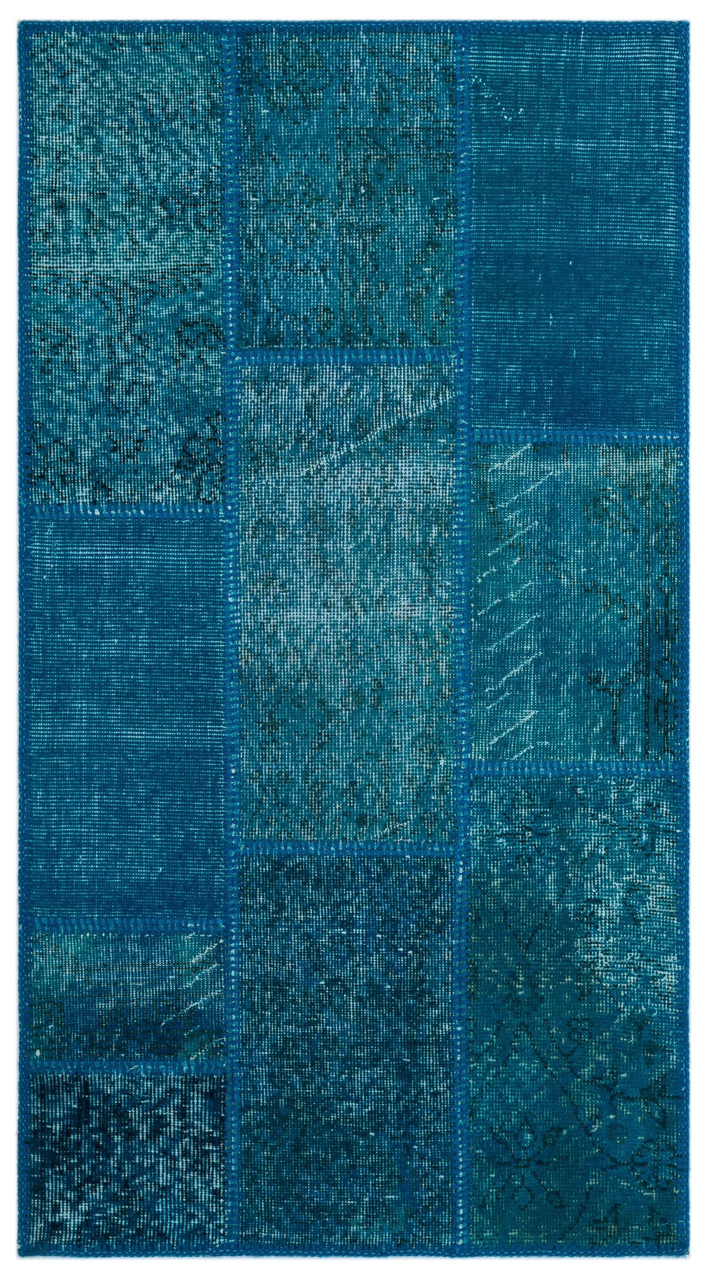 Turquoise  Over Dyed Patchwork Unique Rug 2'7'' x 4'11'' ft 80 x 150 cm