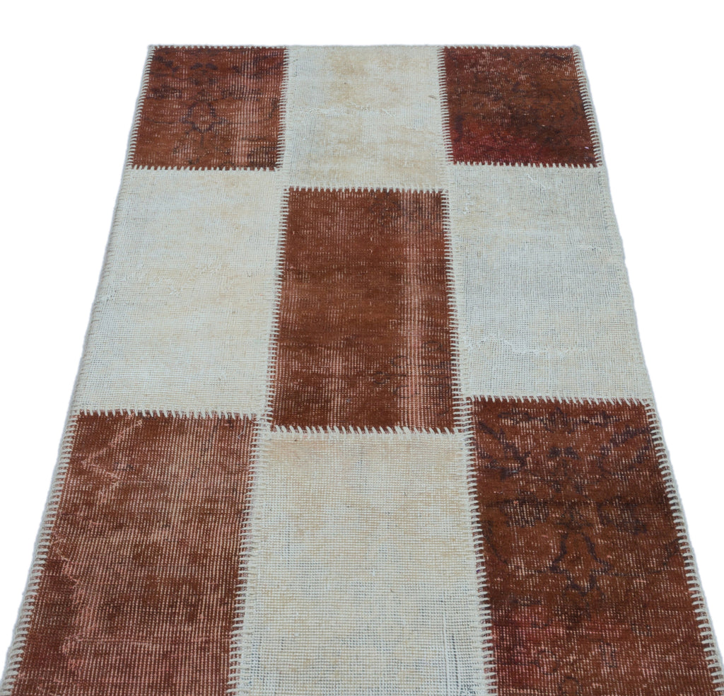 Brown Over Dyed Patchwork Unique Rug 2'7'' x 4'11'' ft 80 x 150 cm