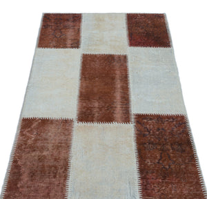 Brown Over Dyed Patchwork Unique Rug 2'7'' x 4'11'' ft 80 x 150 cm