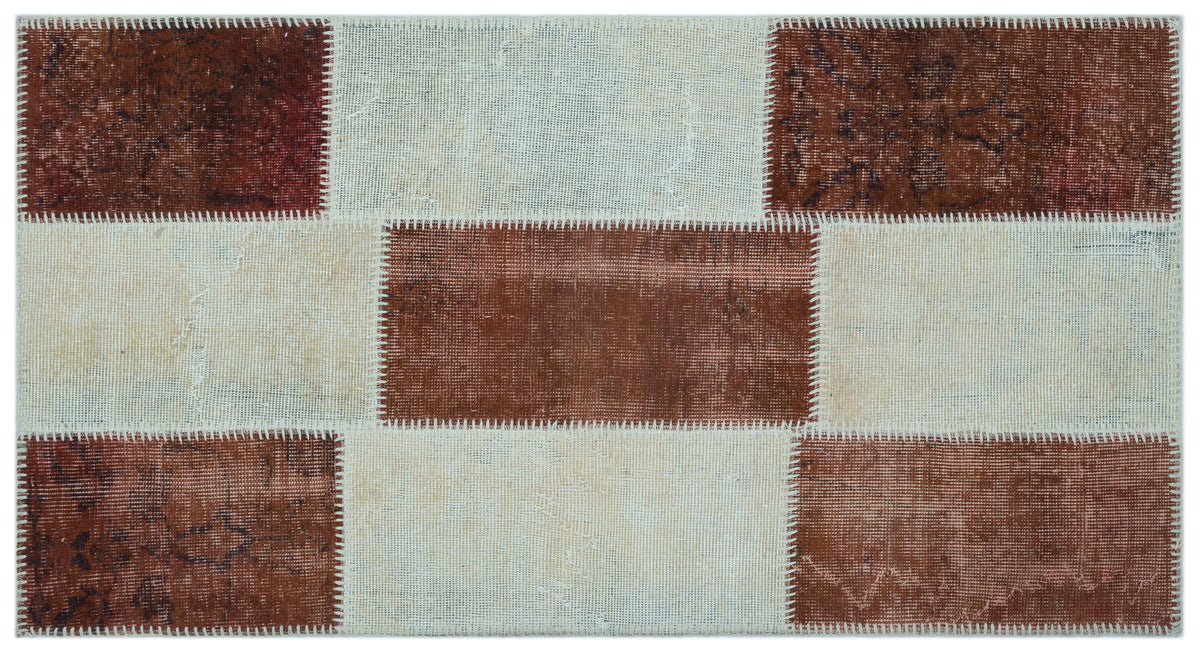 Brown Over Dyed Patchwork Unique Rug 2&#39;7&#39;&#39; x 4&#39;11&#39;&#39; ft 80 x 150 cm