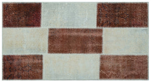 Brown Over Dyed Patchwork Unique Rug 2'7'' x 4'11'' ft 80 x 150 cm