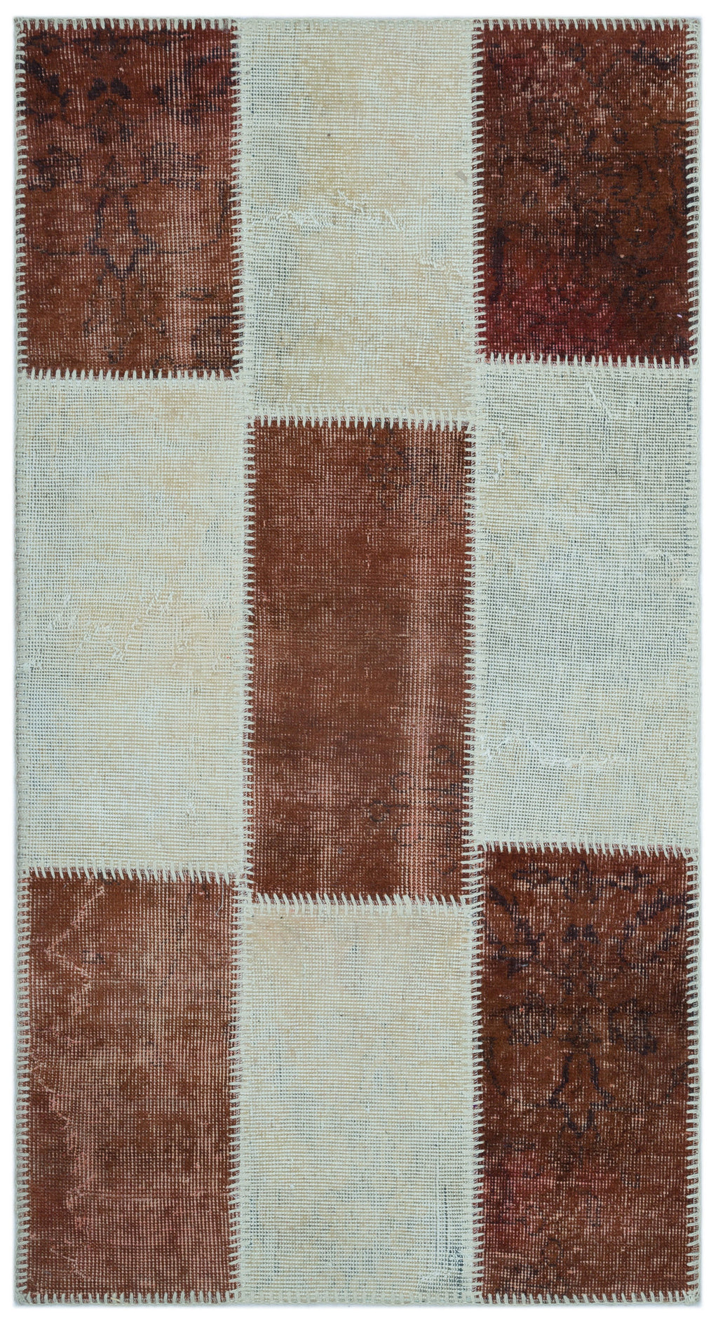 Brown Over Dyed Patchwork Unique Rug 2'7'' x 4'11'' ft 80 x 150 cm