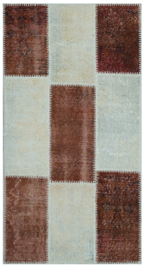 Brown Over Dyed Patchwork Unique Rug 2'7'' x 4'11'' ft 80 x 150 cm