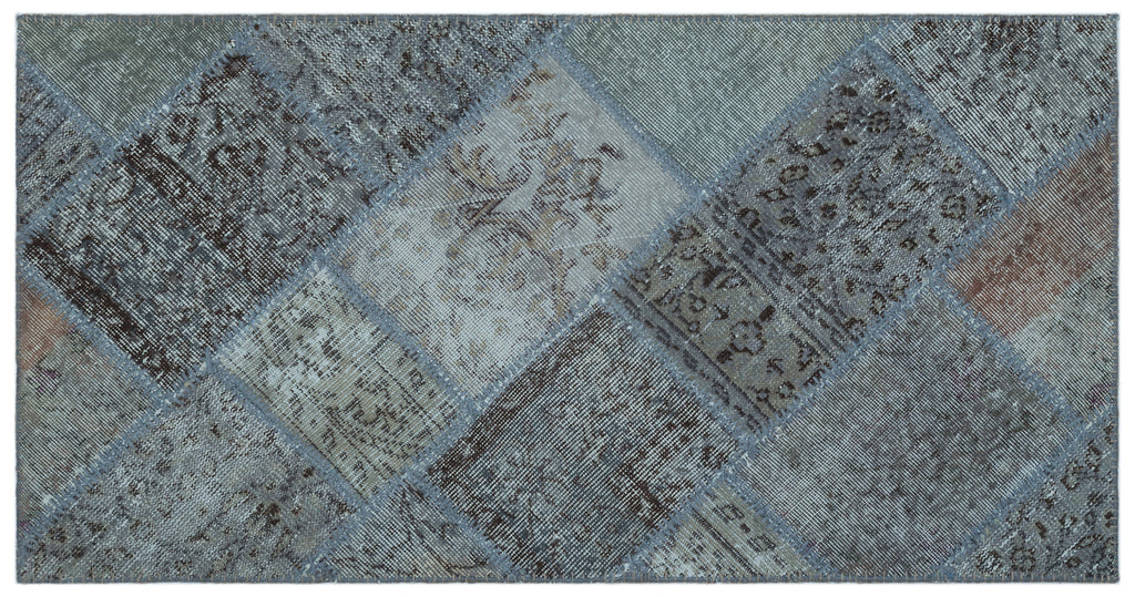 Blue Over Dyed Patchwork Unique Rug 2'7'' x 4'11'' ft 80 x 150 cm