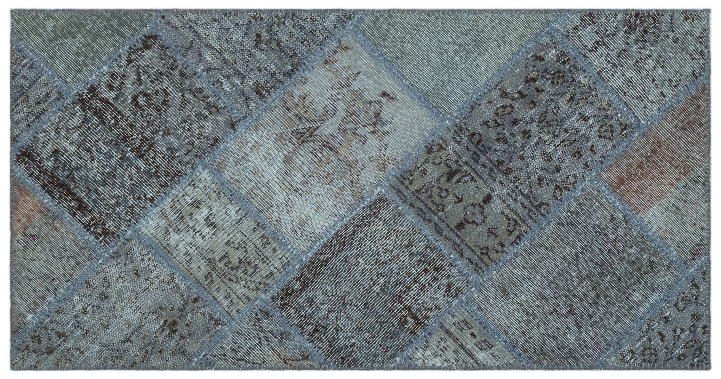 Blue Over Dyed Patchwork Unique Rug 2'7'' x 4'11'' ft 80 x 150 cm