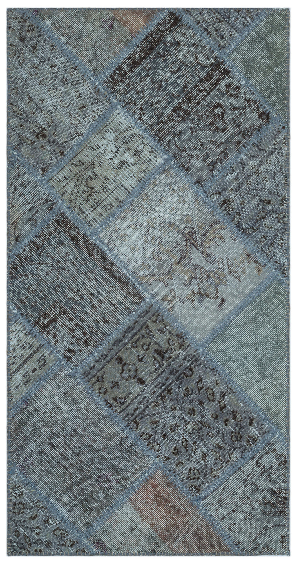 Blue Over Dyed Patchwork Unique Rug 2'7'' x 4'11'' ft 80 x 150 cm