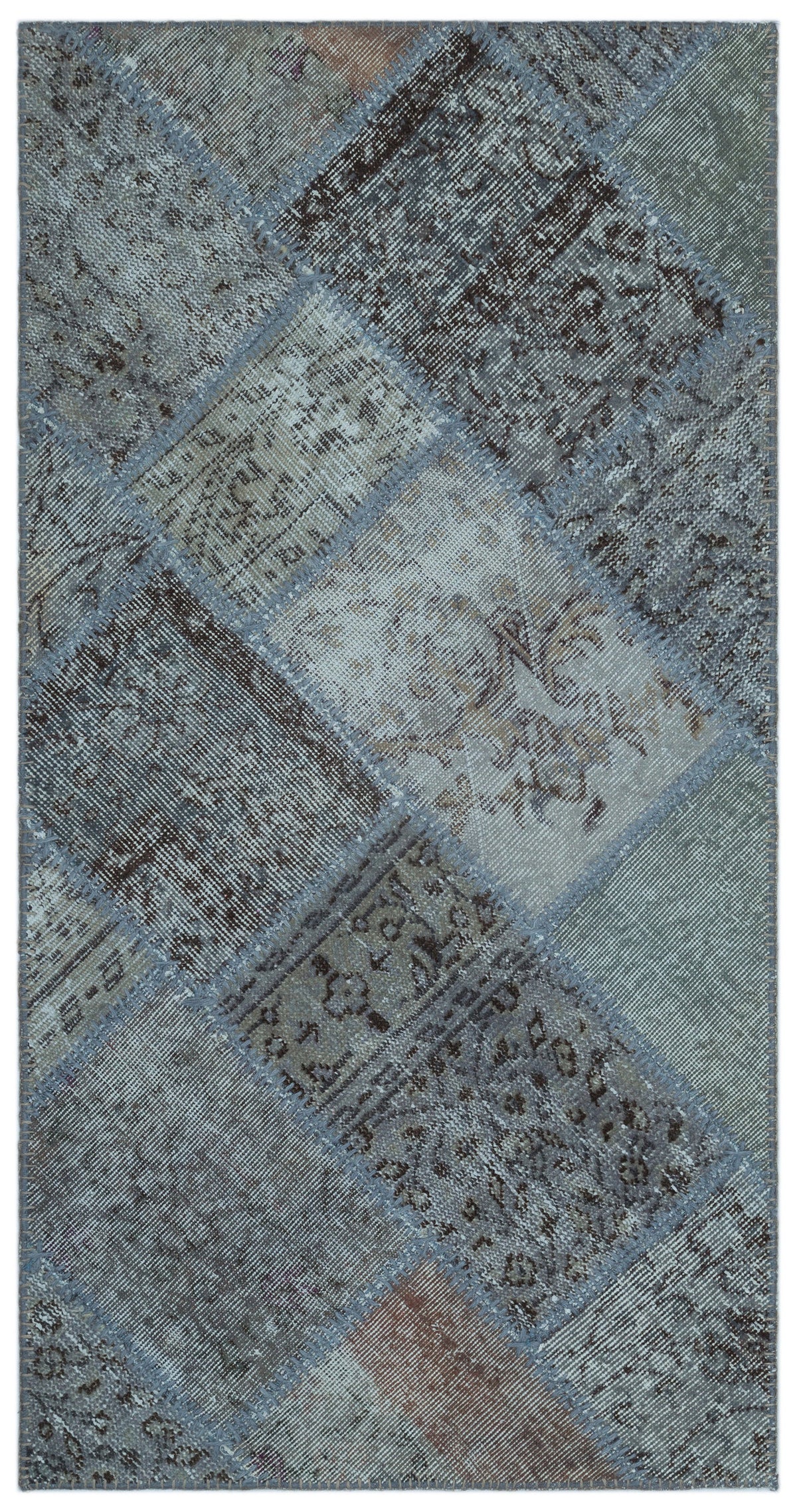 Blue Over Dyed Patchwork Unique Rug 2&#39;7&#39;&#39; x 4&#39;11&#39;&#39; ft 80 x 150 cm
