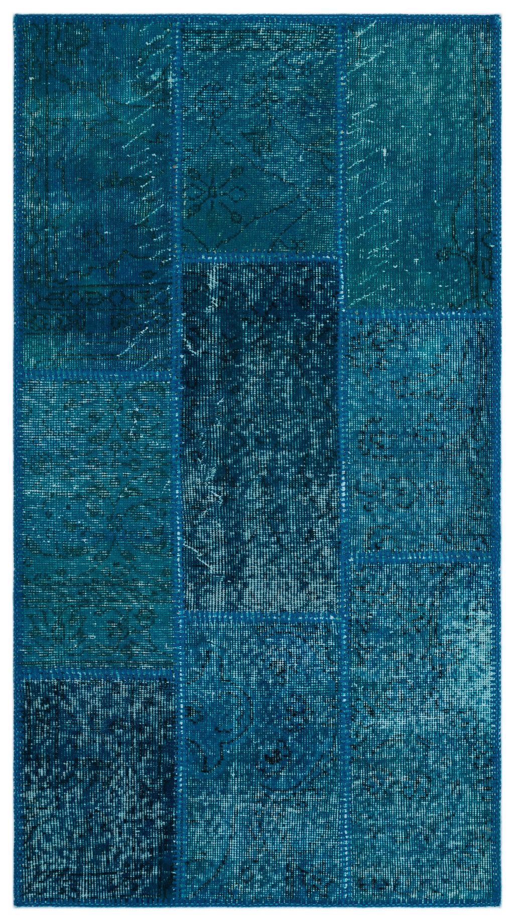 Turquoise  Over Dyed Patchwork Unique Rug 2'7'' x 4'11'' ft 80 x 150 cm