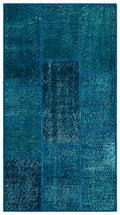Turquoise  Over Dyed Patchwork Unique Rug 2'7'' x 4'11'' ft 80 x 150 cm