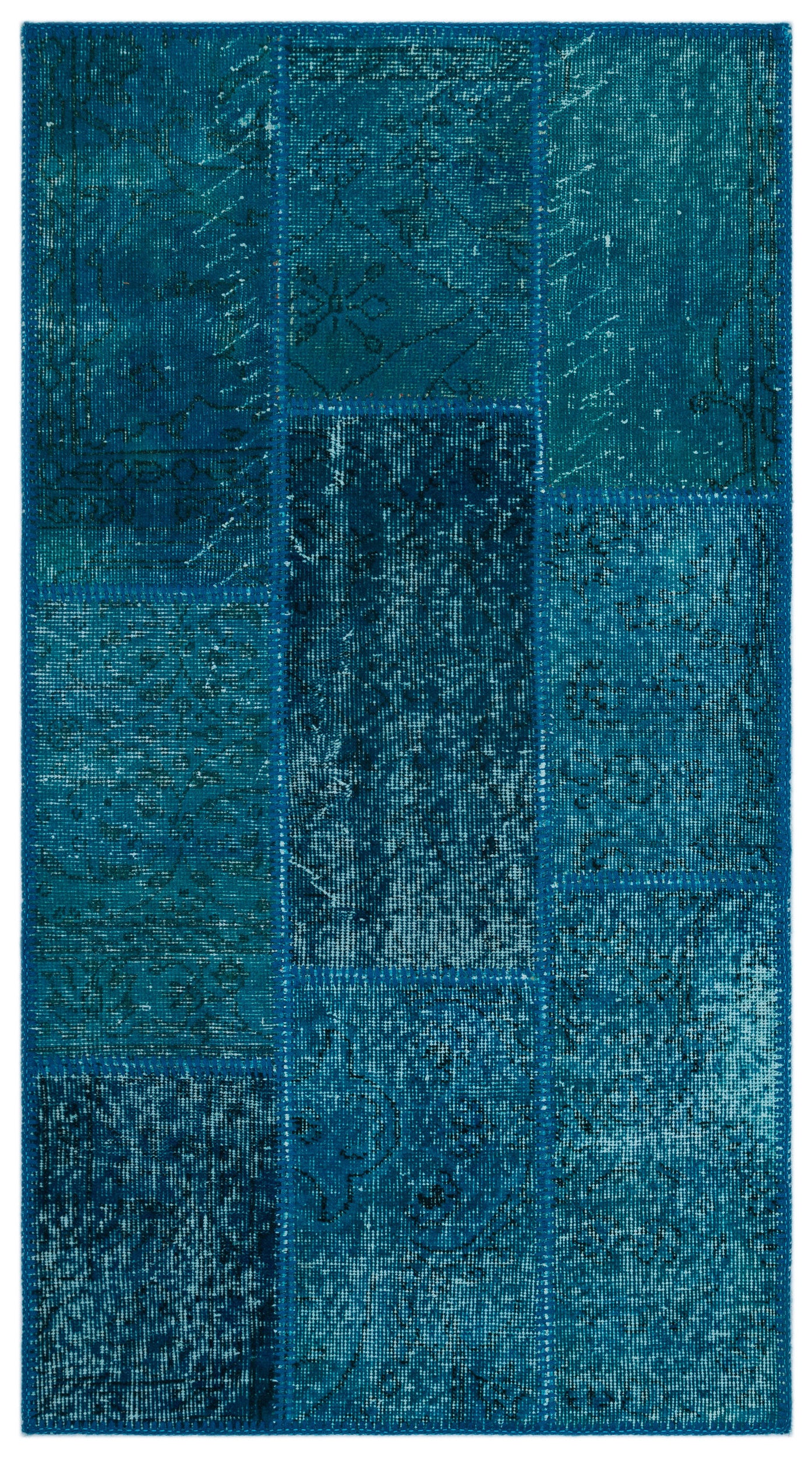 Turquoise  Over Dyed Patchwork Unique Rug 2'7'' x 4'11'' ft 80 x 150 cm
