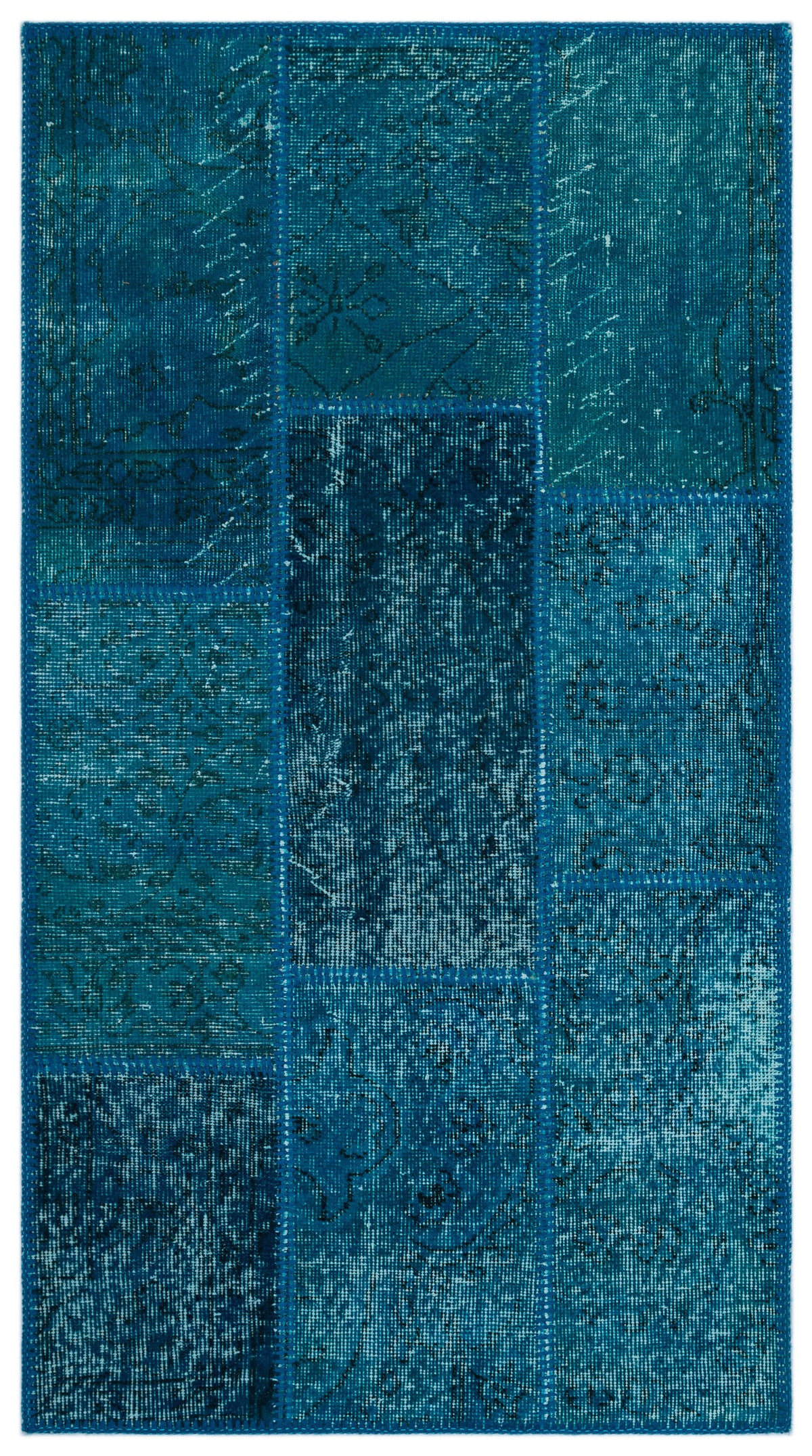 Turquoise  Over Dyed Patchwork Unique Rug 2&#39;7&#39;&#39; x 4&#39;11&#39;&#39; ft 80 x 150 cm