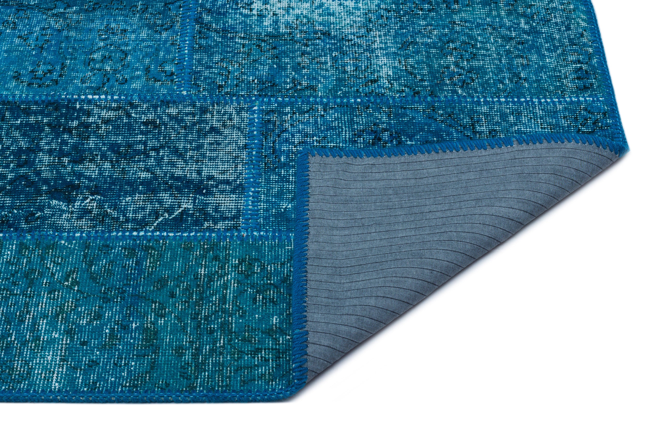 Turquoise  Over Dyed Patchwork Unique Rug 2'7'' x 4'11'' ft 80 x 150 cm