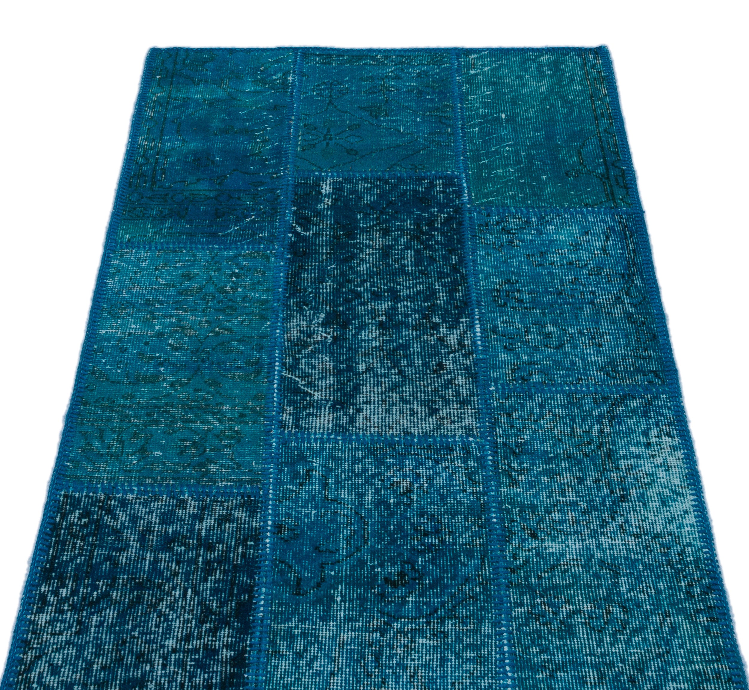 Turquoise  Over Dyed Patchwork Unique Rug 2'7'' x 4'11'' ft 80 x 150 cm