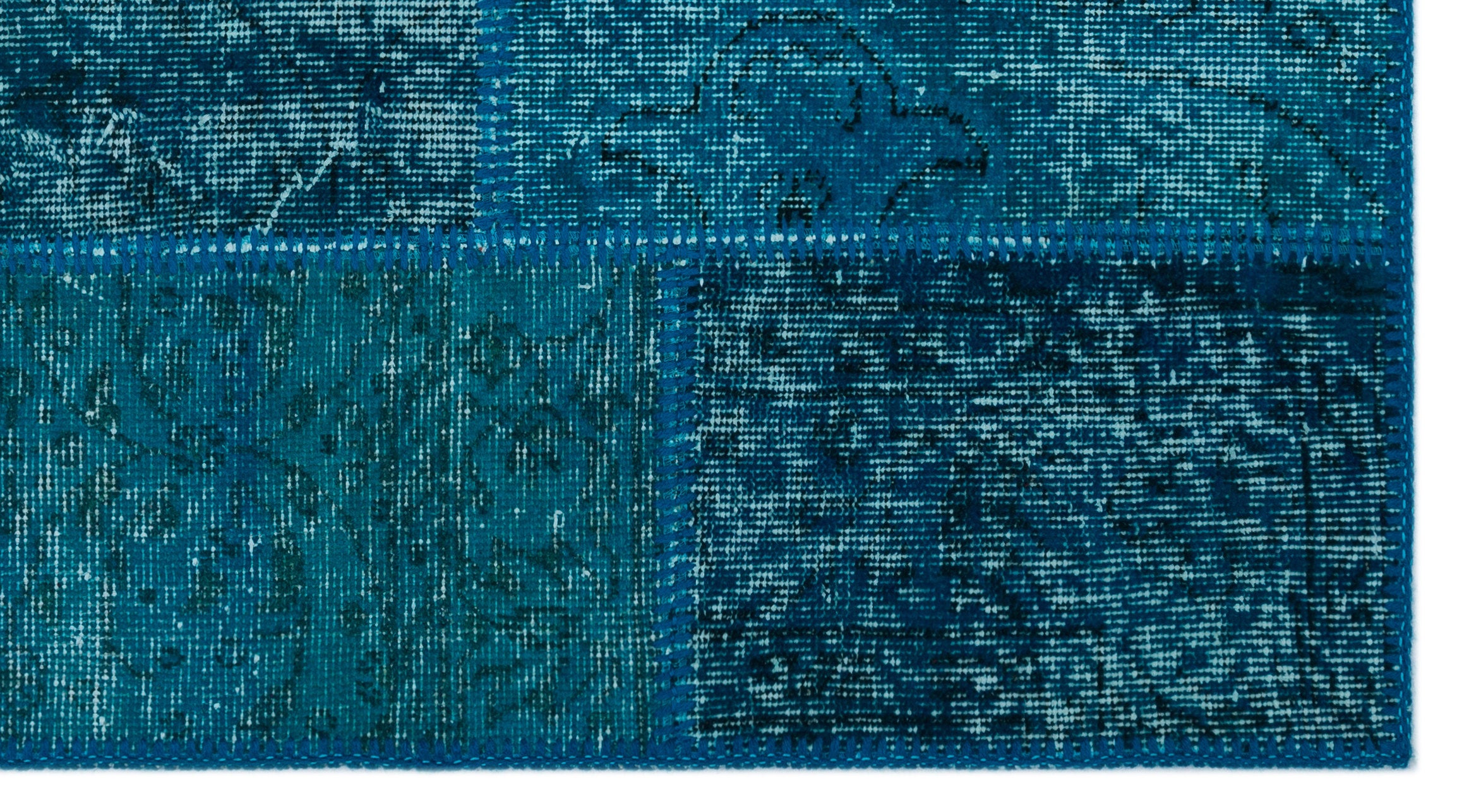 Turquoise  Over Dyed Patchwork Unique Rug 2'7'' x 4'11'' ft 80 x 150 cm