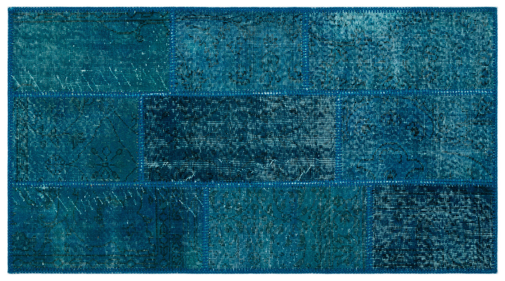 Turquoise  Over Dyed Patchwork Unique Rug 2'7'' x 4'11'' ft 80 x 150 cm