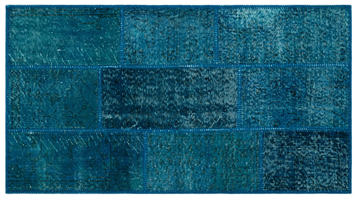 Turquoise  Over Dyed Patchwork Unique Rug 2&#39;7&#39;&#39; x 4&#39;11&#39;&#39; ft 80 x 150 cm