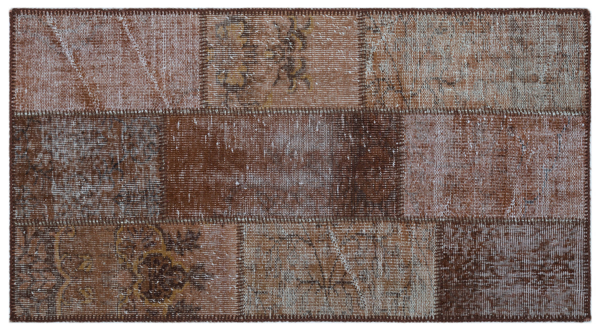 Brown Over Dyed Patchwork Unique Rug 2&#39;7&#39;&#39; x 4&#39;11&#39;&#39; ft 80 x 150 cm