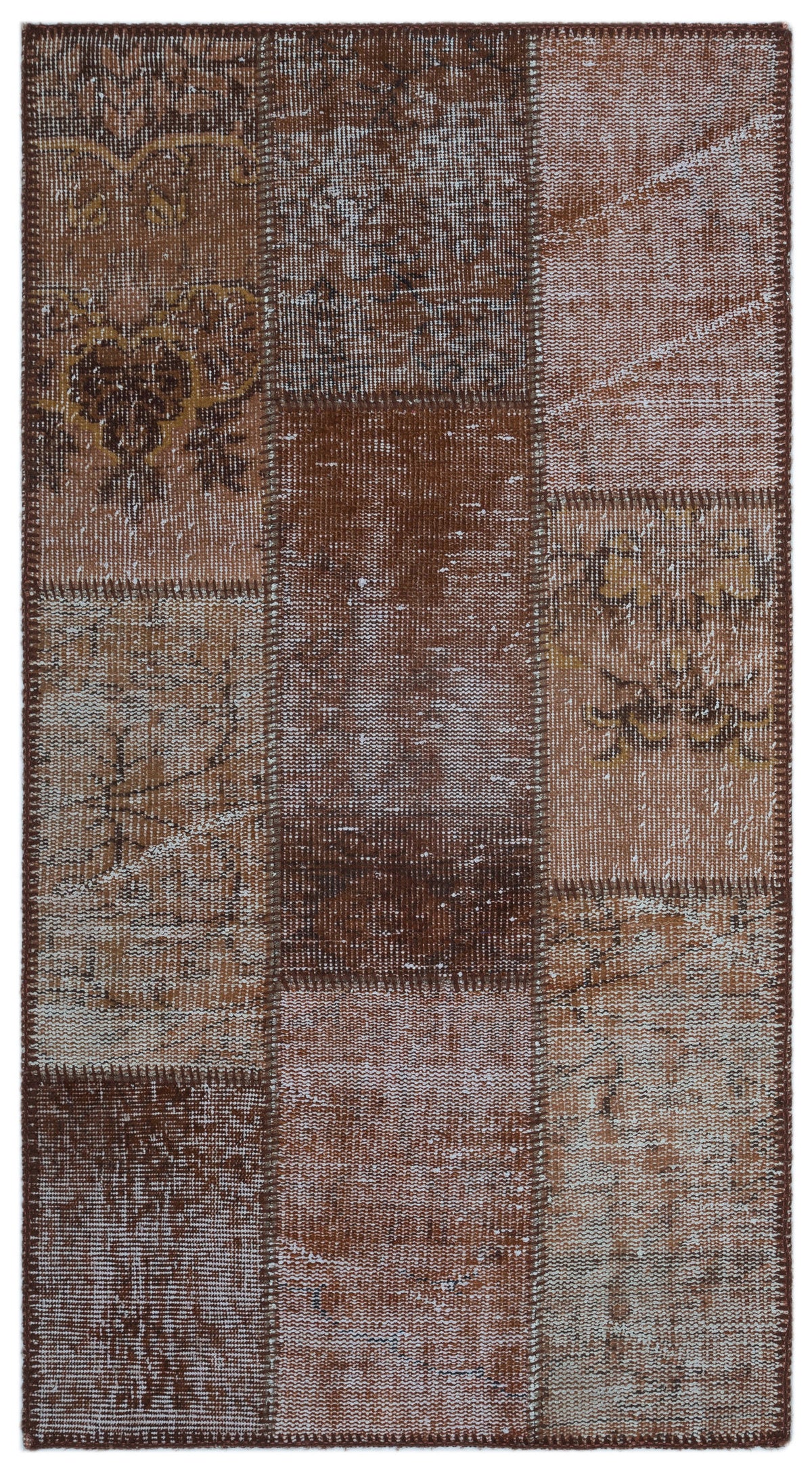 Brown Over Dyed Patchwork Unique Rug 2&#39;7&#39;&#39; x 4&#39;11&#39;&#39; ft 80 x 150 cm