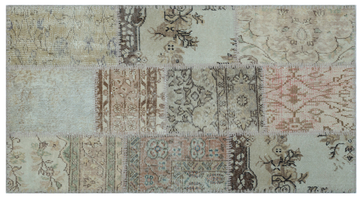 Beige Over Dyed Patchwork Unique Rug 2&#39;7&#39;&#39; x 4&#39;11&#39;&#39; ft 80 x 150 cm