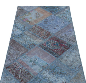 Blue Over Dyed Patchwork Unique Rug 2'7'' x 4'11'' ft 80 x 150 cm