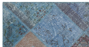 Blue Over Dyed Patchwork Unique Rug 2'7'' x 4'11'' ft 80 x 150 cm