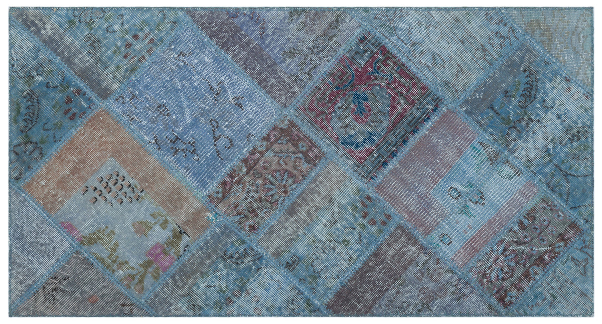 Blue Over Dyed Patchwork Unique Rug 2&#39;7&#39;&#39; x 4&#39;11&#39;&#39; ft 80 x 150 cm