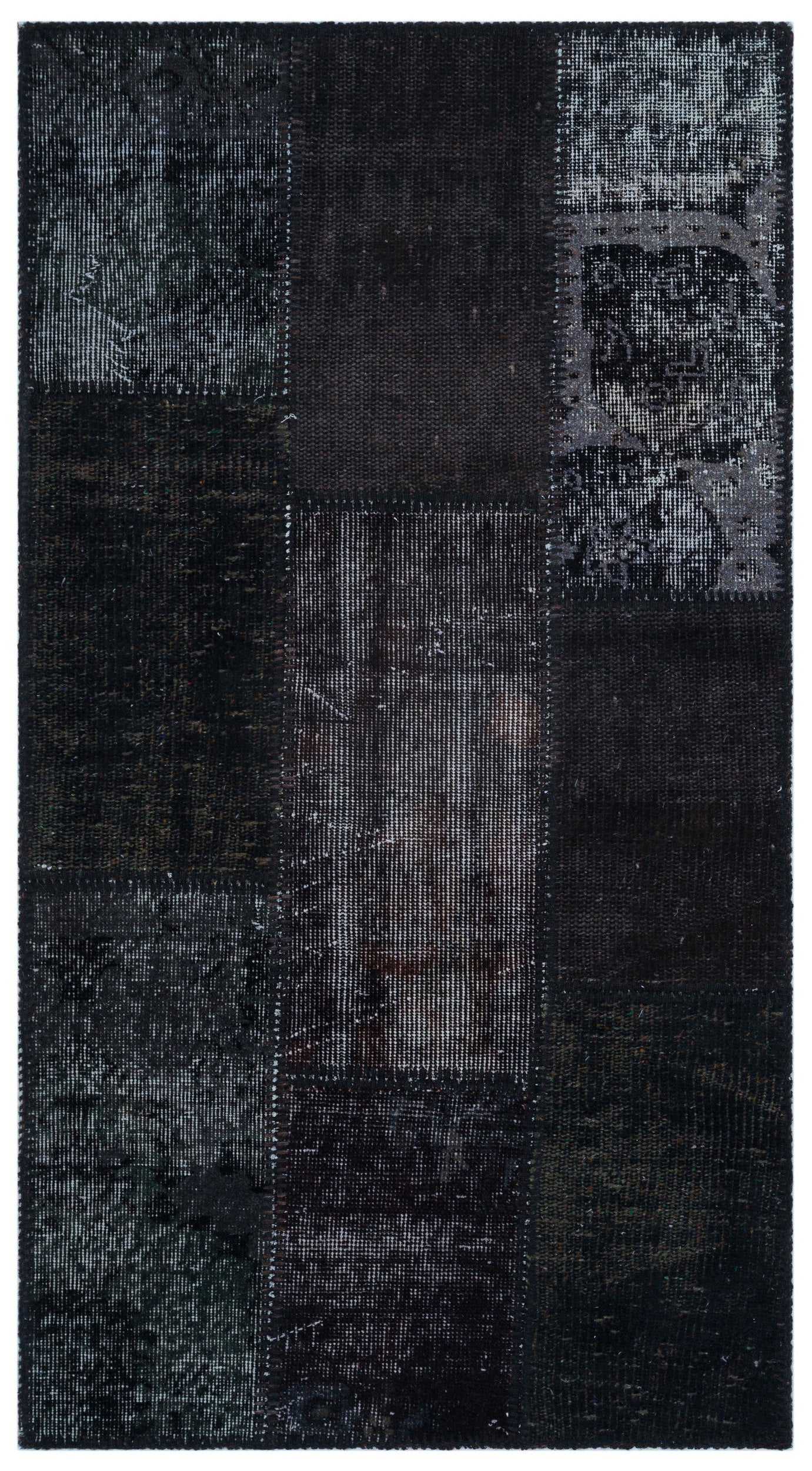 Black Over Dyed Patchwork Unique Rug 2'7'' x 4'11'' ft 80 x 150 cm