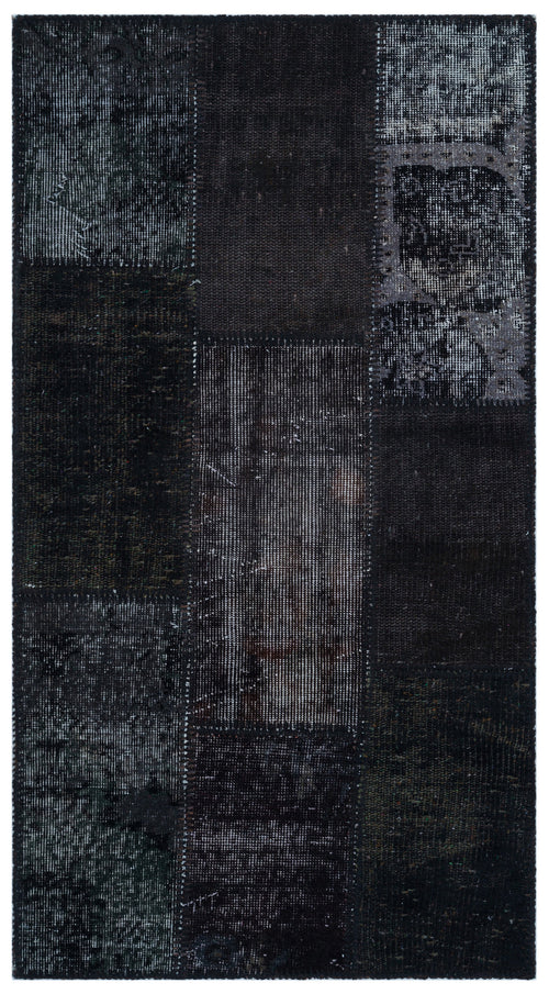 Black Over Dyed Patchwork Unique Rug 2'7'' x 4'11'' ft 80 x 150 cm