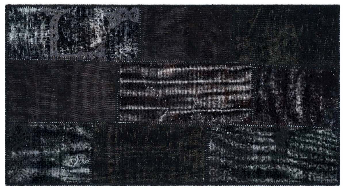 Black Over Dyed Patchwork Unique Rug 2&#39;7&#39;&#39; x 4&#39;11&#39;&#39; ft 80 x 150 cm