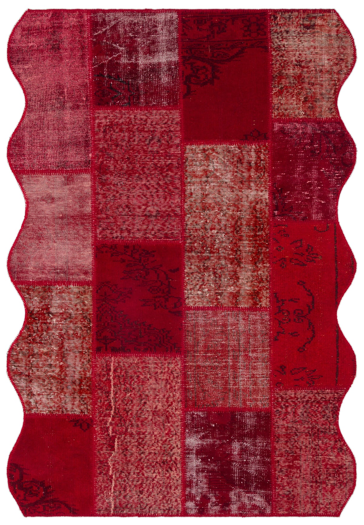 Red Over Dyed Patchwork Unique Rug 5&#39;3&#39;&#39; x 7&#39;7&#39;&#39; ft 160 x 230 cm
