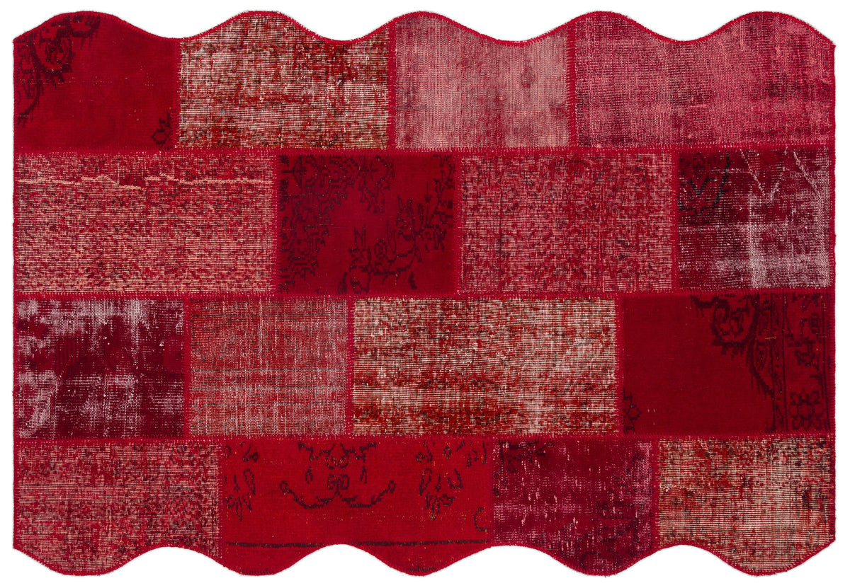 Red Over Dyed Patchwork Unique Rug 5&#39;3&#39;&#39; x 7&#39;7&#39;&#39; ft 160 x 230 cm