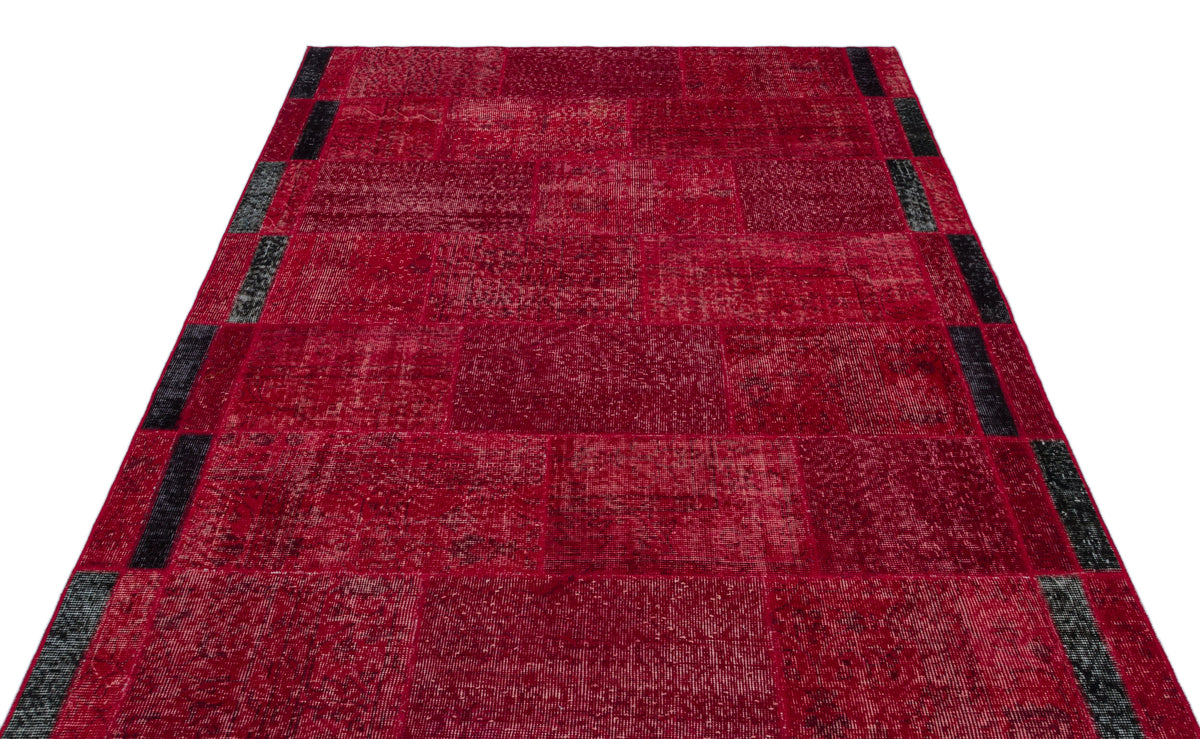 Red Over Dyed Patchwork Unique Rug 5&#39;3&#39;&#39; x 7&#39;7&#39;&#39; ft 160 x 230 cm