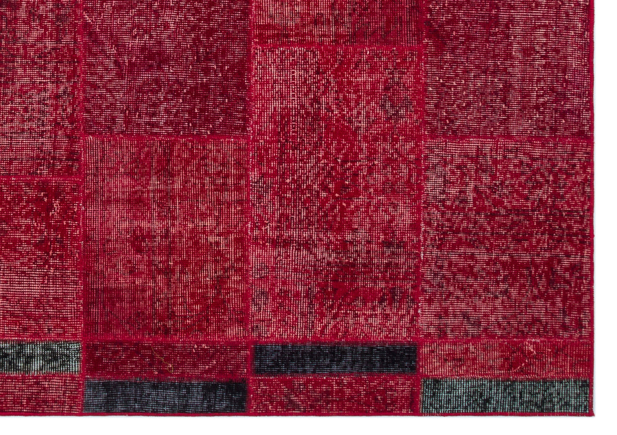 Red Over Dyed Patchwork Unique Rug 5&#39;3&#39;&#39; x 7&#39;7&#39;&#39; ft 160 x 230 cm