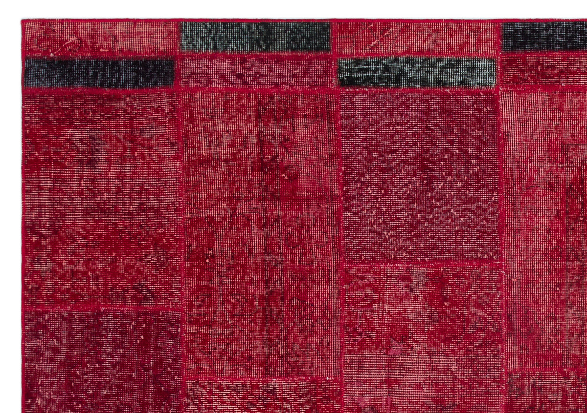 Red Over Dyed Patchwork Unique Rug 5&#39;3&#39;&#39; x 7&#39;7&#39;&#39; ft 160 x 230 cm