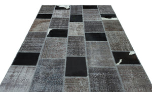 Gray Over Dyed Patchwork Unique Rug 6'3'' x 9'4'' ft 190 x 285 cm