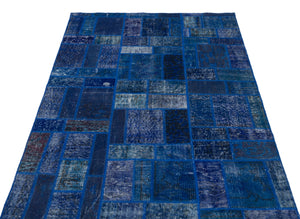 Blue Over Dyed Patchwork Unique Rug 3'11'' x 5'12'' ft 120 x 182 cm