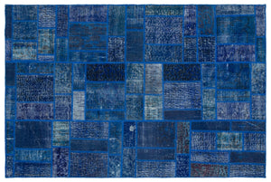 Blue Over Dyed Patchwork Unique Rug 3'11'' x 5'12'' ft 120 x 182 cm