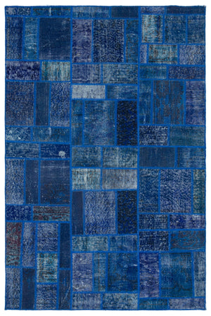 Blue Over Dyed Patchwork Unique Rug 3'11'' x 5'12'' ft 120 x 182 cm