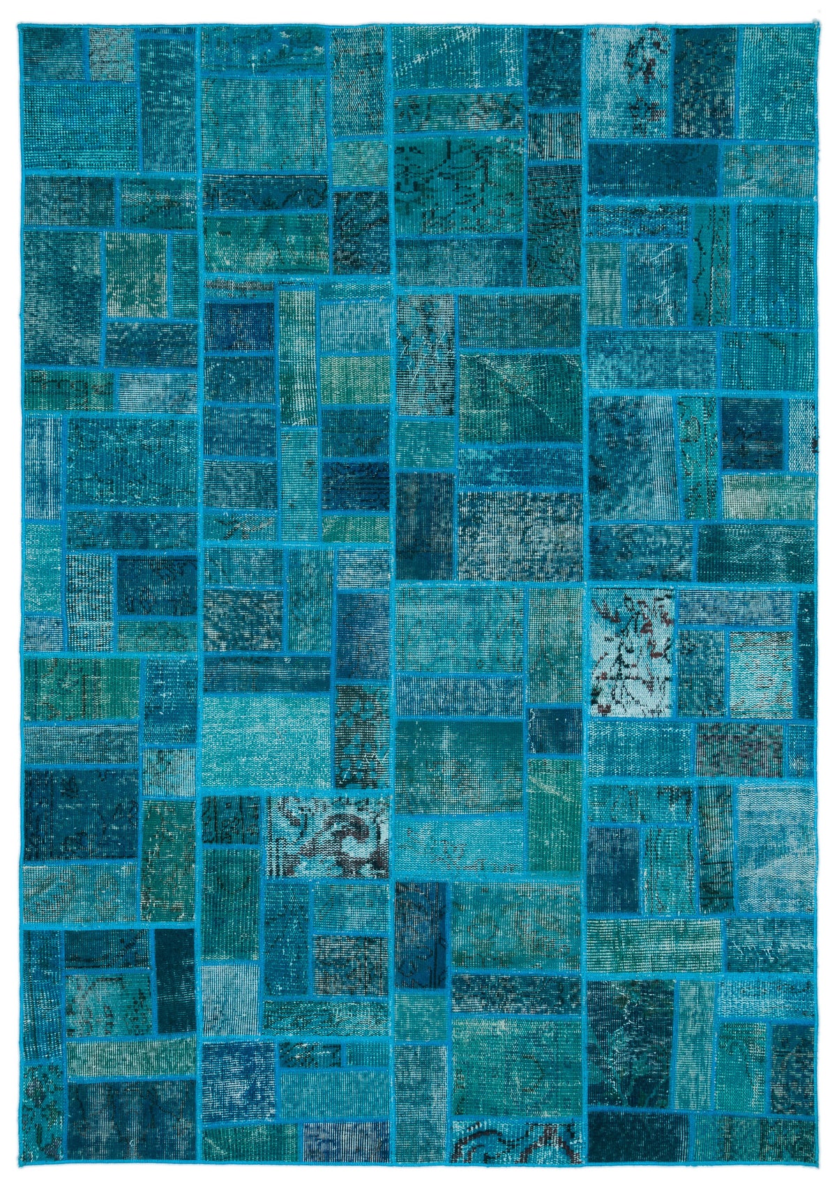 Turquoise  Over Dyed Patchwork Unique Rug 5&#39;3&#39;&#39; x 7&#39;7&#39;&#39; ft 160 x 230 cm