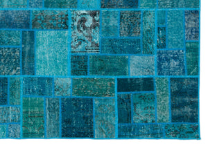 Turquoise  Over Dyed Patchwork Unique Rug 5'3'' x 7'7'' ft 160 x 230 cm