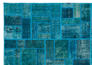 Turquoise  Over Dyed Patchwork Unique Rug 5'3'' x 7'7'' ft 160 x 230 cm