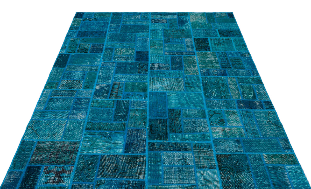 Turquoise  Over Dyed Patchwork Unique Rug 5&#39;3&#39;&#39; x 7&#39;7&#39;&#39; ft 160 x 230 cm