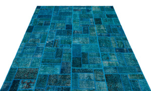 Turquoise  Over Dyed Patchwork Unique Rug 5'3'' x 7'7'' ft 160 x 230 cm