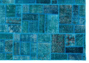 Turquoise  Over Dyed Patchwork Unique Rug 5'3'' x 7'7'' ft 160 x 230 cm