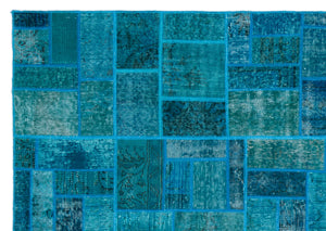 Turquoise  Over Dyed Patchwork Unique Rug 5'3'' x 7'7'' ft 160 x 230 cm