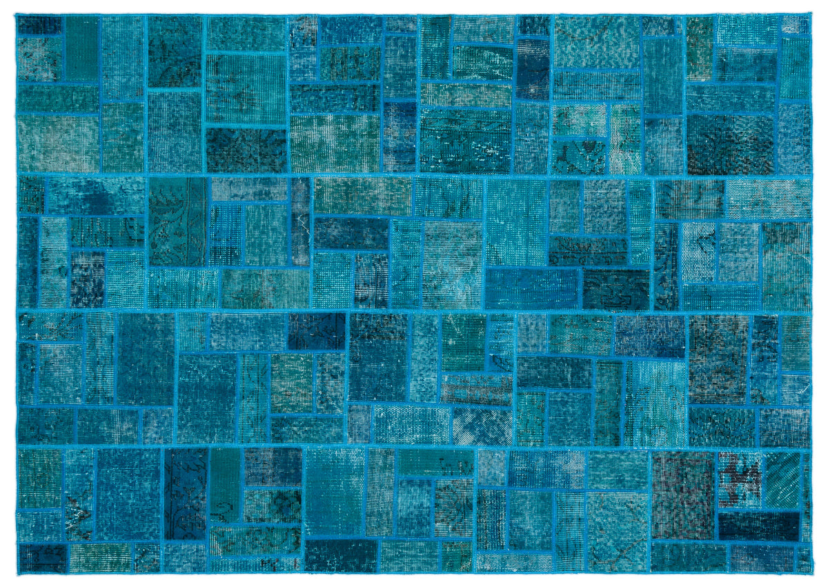 Turquoise  Over Dyed Patchwork Unique Rug 5&#39;3&#39;&#39; x 7&#39;7&#39;&#39; ft 160 x 230 cm
