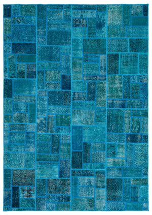 Turquoise  Over Dyed Patchwork Unique Rug 5'3'' x 7'7'' ft 160 x 230 cm