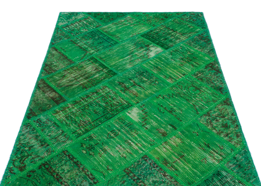 Green Over Dyed Patchwork Unique Rug 3'11'' x 5'11'' ft 120 x 180 cm