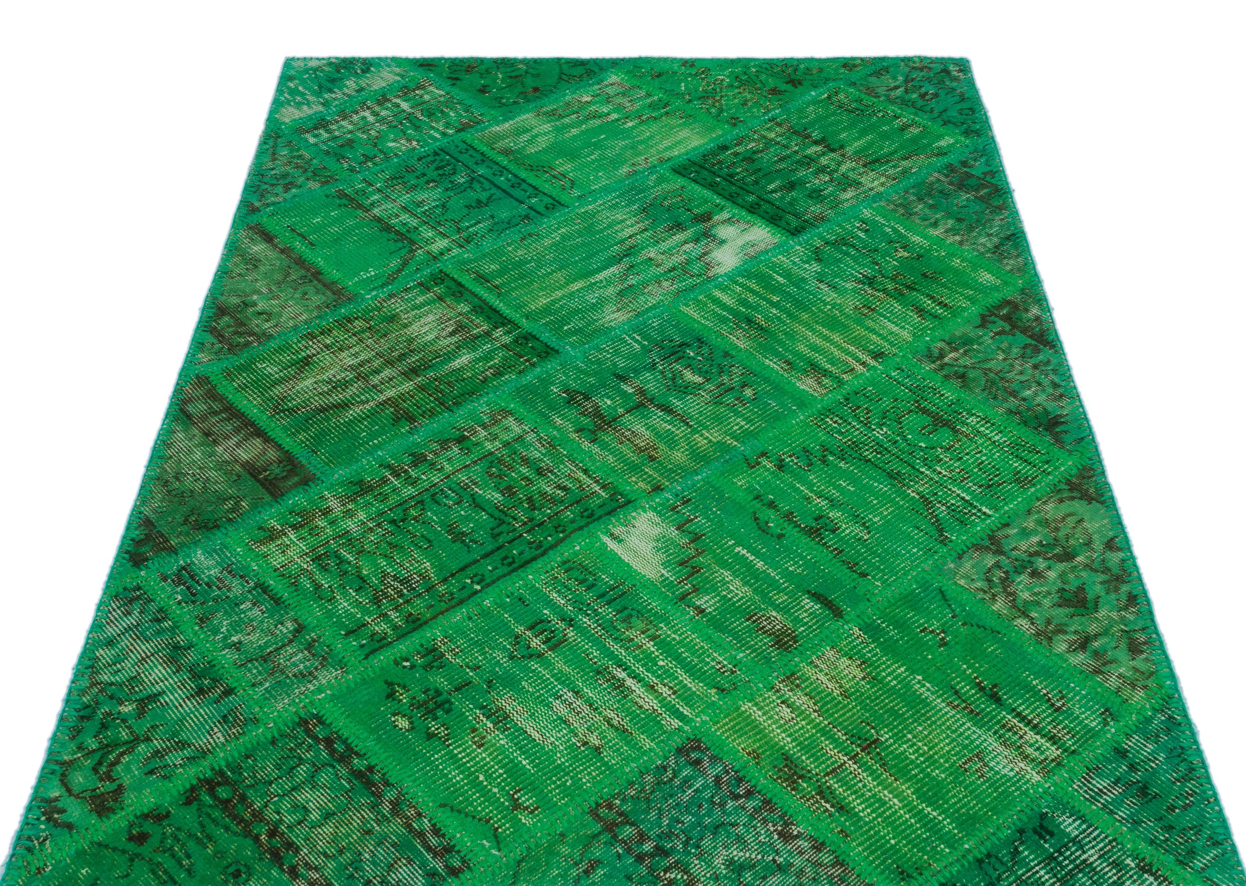 Green Over Dyed Patchwork Unique Rug 3'11'' x 5'11'' ft 120 x 180 cm